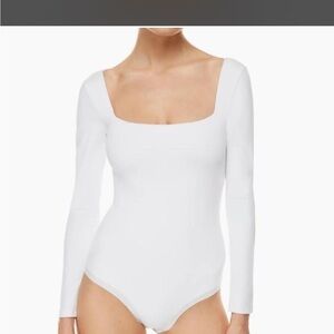 Babaton White Square-Neck Long Sleeve Bodysuit